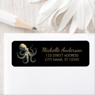Elegant Gold Nautical Octopus Return Address      Label