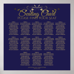 Elegant Gold & Navy 13 Table Wedding Seating Chart