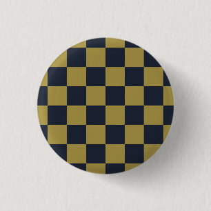 Elegant Gold & Navy Blue Chequered Pattern 3 Cm Round Badge