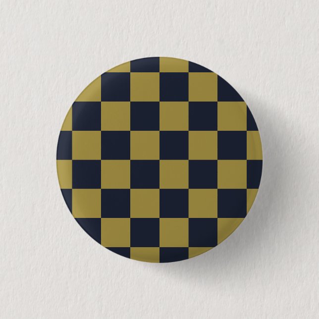 Elegant Gold & Navy Blue Chequered Pattern 3 Cm Round Badge (Front)