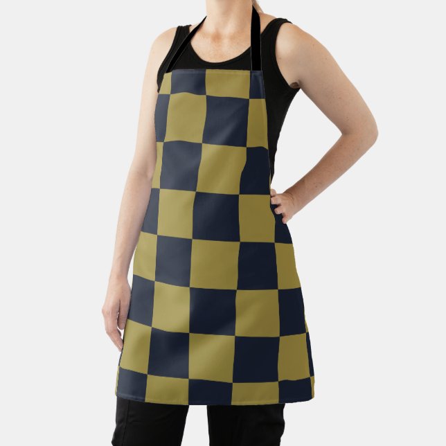 Elegant Gold & Navy Blue Chequered Pattern Apron (Insitu)