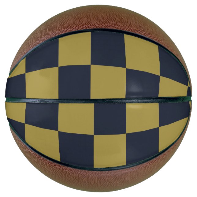 Elegant Gold & Navy Blue Chequered Pattern Basketball (Front)