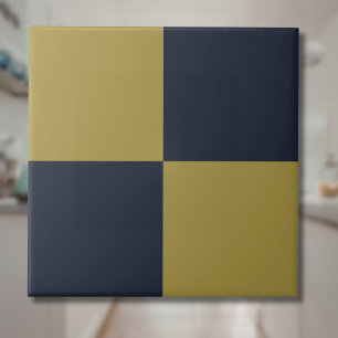 Elegant Gold & Navy Blue Chequered Pattern Ceramic Tile