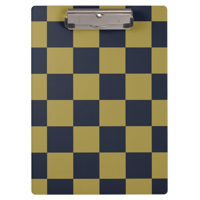 Elegant Gold & Navy Blue Chequered Pattern Clipboard (Front)