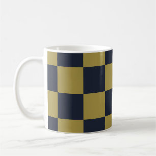 Elegant Gold & Navy Blue Chequered Pattern Coffee Mug