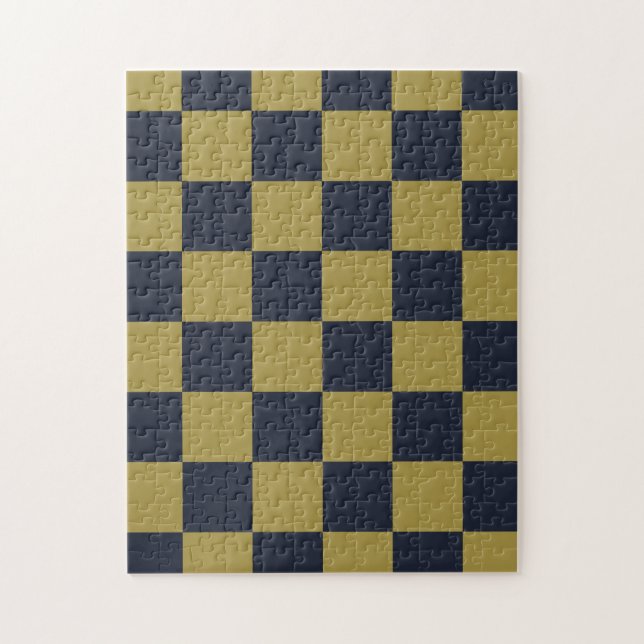Elegant Gold & Navy Blue Chequered Pattern Jigsaw Puzzle (Vertical)