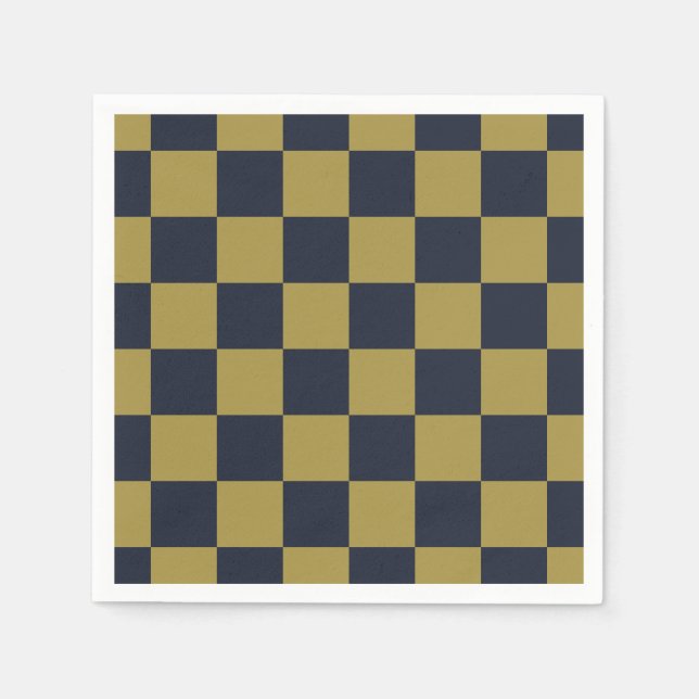 Elegant Gold & Navy Blue Chequered Pattern Napkin (Front)