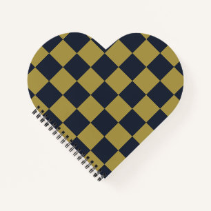 Elegant Gold & Navy Blue Chequered Pattern Notebook