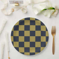Elegant Gold & Navy Blue Chequered Pattern