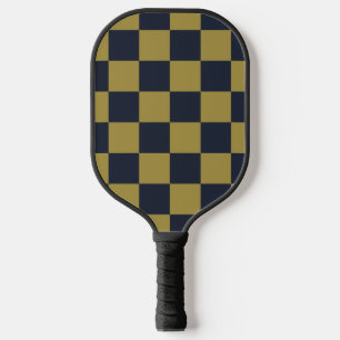 Elegant Gold & Navy Blue Chequered Pattern Pickleball Paddle