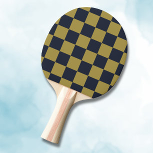 Elegant Gold & Navy Blue Chequered Pattern Ping Pong Paddle