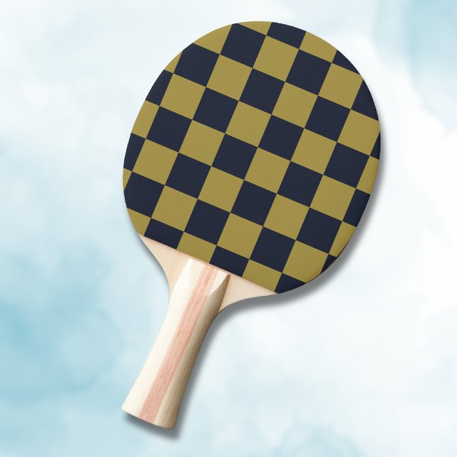 Elegant Gold & Navy Blue Chequered Pattern Ping Pong Paddle (Creator Uploaded)