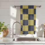 Elegant Gold & Navy Blue Chequered Pattern Tea Towel<br><div class="desc">The Gold & Navy Blue chequered pattern is a timeless and sophisticated design, combining the luxurious glow of gold with the deep, rich hue of navy blue. The symmetrical arrangement of squares creates a bold yet refined visual effect, making this pattern a perfect choice for both classic and modern styles....</div>