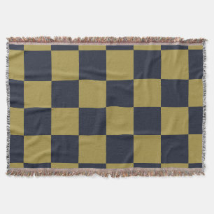 Elegant Gold & Navy Blue Chequered Pattern Throw Blanket