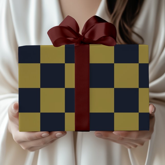 Elegant Gold & Navy Blue Chequered Pattern Wrapping Paper (Creator Uploaded)
