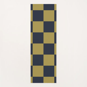 Elegant Gold & Navy Blue Chequered Pattern Yoga Mat