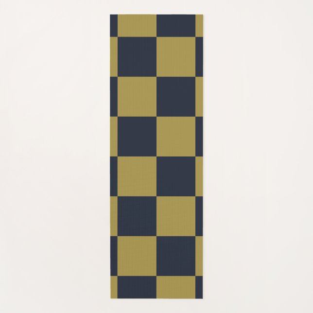 Elegant Gold & Navy Blue Chequered Pattern Yoga Mat (Front)