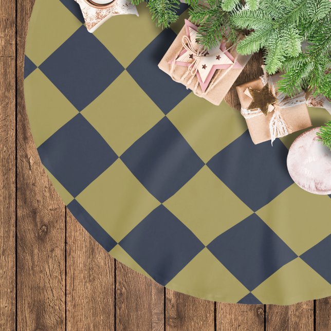 Elegant Gold & Navy Blue Diamond Pattern Brushed Polyester Tree Skirt (Creator Uploaded)
