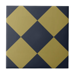 Elegant Gold & Navy Blue Diamond Pattern Ceramic Tile