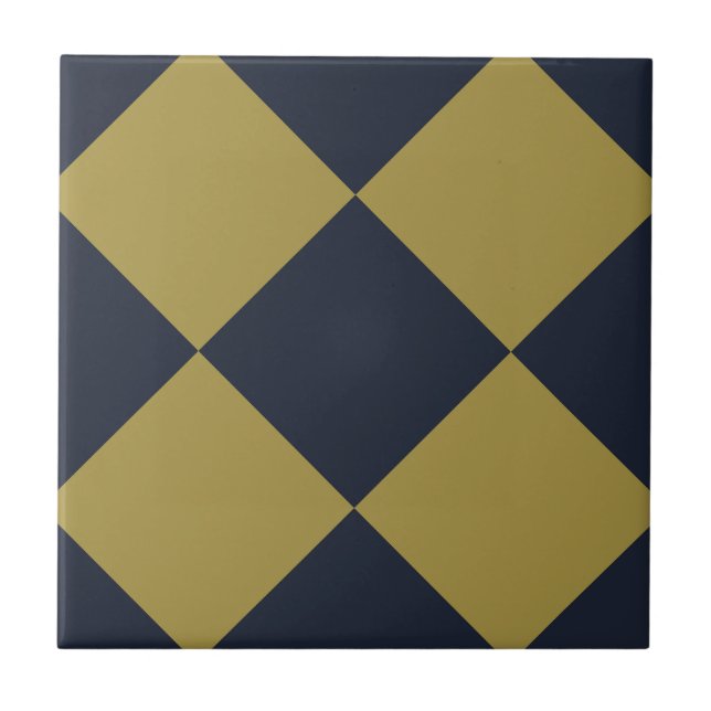 Elegant Gold & Navy Blue Diamond Pattern Ceramic Tile (Front)