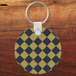 Elegant Gold & Navy Blue Diamond Pattern Key Ring