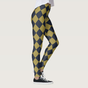 Elegant Gold & Navy Blue Diamond Pattern Leggings