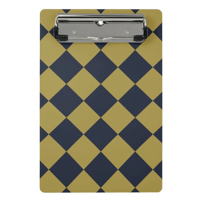 Elegant Gold & Navy Blue Diamond Pattern Mini Clipboard (Front)