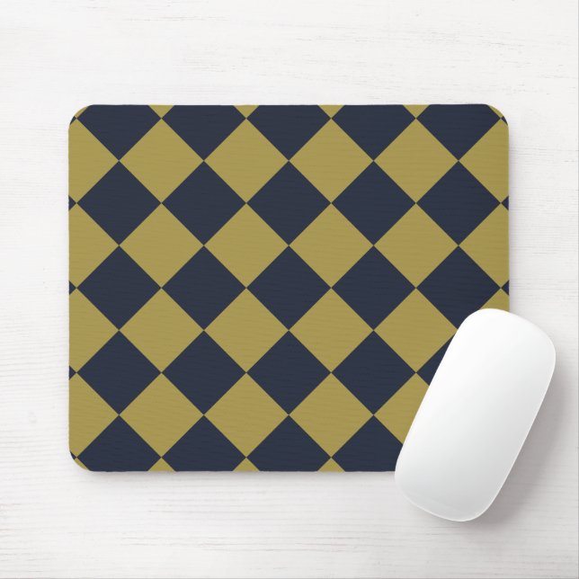 Elegant Gold & Navy Blue Diamond Pattern Mouse Pad (With Mouse)