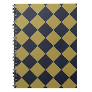 Elegant Gold & Navy Blue Diamond Pattern Notebook