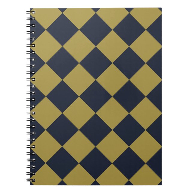 Elegant Gold & Navy Blue Diamond Pattern Notebook (Front)