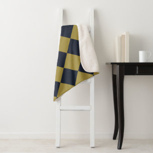 Elegant Gold & Navy Blue Diamond Pattern Sherpa Blanket