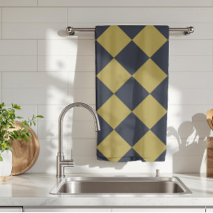 Elegant Gold & Navy Blue Diamond Pattern Tea Towel
