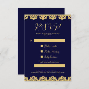 Elegant Gold Navy Blue Islamic QR Code RSVP Card