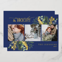 Elegant Gold Navy Blue Married & Bright Photo