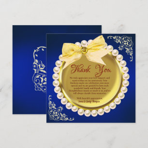 Elegant Gold Navy-Blue Pearl Wedding Anniversary  Thank You Card