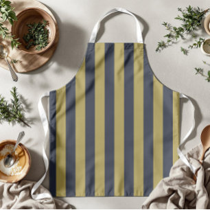 Elegant Gold & Navy Blue Vertical Stripes Apron