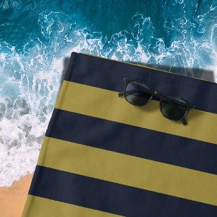 Elegant Gold & Navy Blue Vertical Stripes Beach Towel