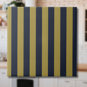 Elegant Gold & Navy Blue Vertical Stripes Ceramic Tile