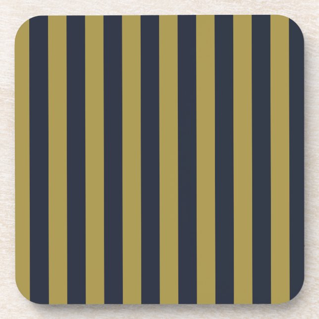 Elegant Gold & Navy Blue Vertical Stripes Coaster (Front)