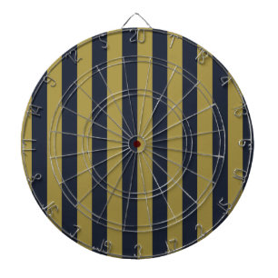 Elegant Gold & Navy Blue Vertical Stripes Dartboard