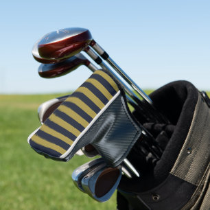 Elegant Gold & Navy Blue Vertical Stripes Golf Head Cover