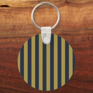 Elegant Gold & Navy Blue Vertical Stripes Key Ring