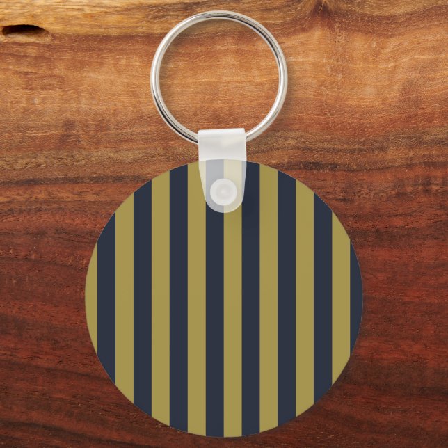 Elegant Gold & Navy Blue Vertical Stripes Key Ring (Front)