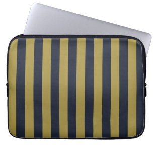 Elegant Gold & Navy Blue Vertical Stripes Laptop Sleeve