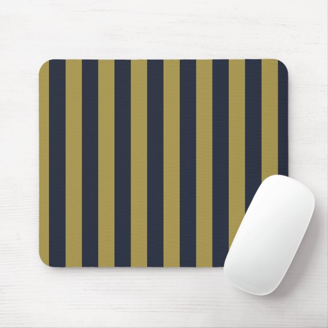 Elegant Gold & Navy Blue Vertical Stripes Mouse Pad (With Mouse)