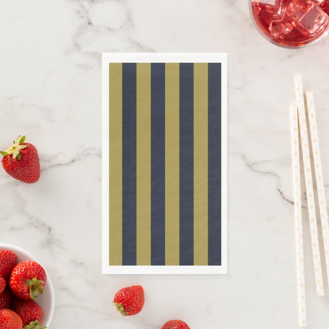 Elegant Gold & Navy Blue Vertical Stripes Napkin (Insitu)