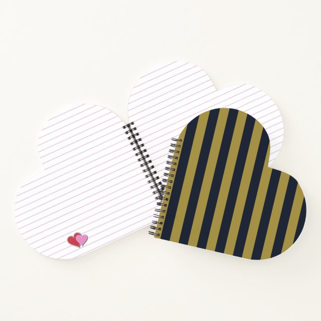 Elegant Gold & Navy Blue Vertical Stripes Notebook (Inside)