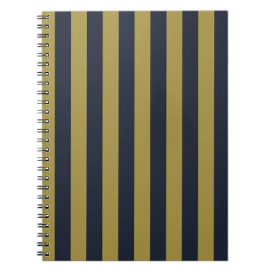 Elegant Gold & Navy Blue Vertical Stripes Notebook