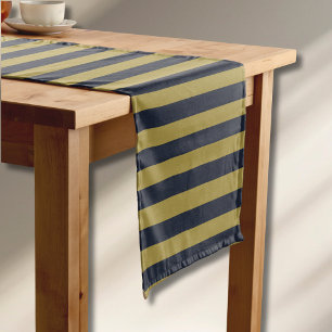 Elegant Gold & Navy Blue Vertical Stripes Short Table Runner