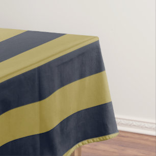 Elegant Gold & Navy Blue Vertical Stripes Tablecloth